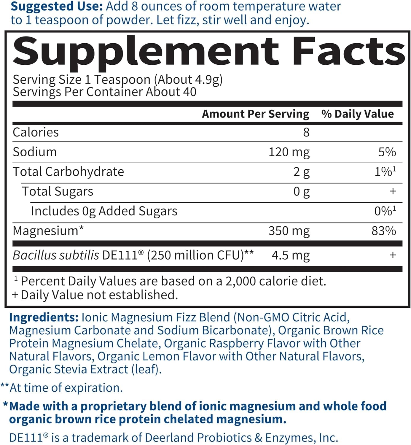 Garden of Life Whole Food Magnesium Powder, Raspberry Lemon - Vegan, Gluten & Sugar Free Supplement with Probiotics for Calm & Regularity