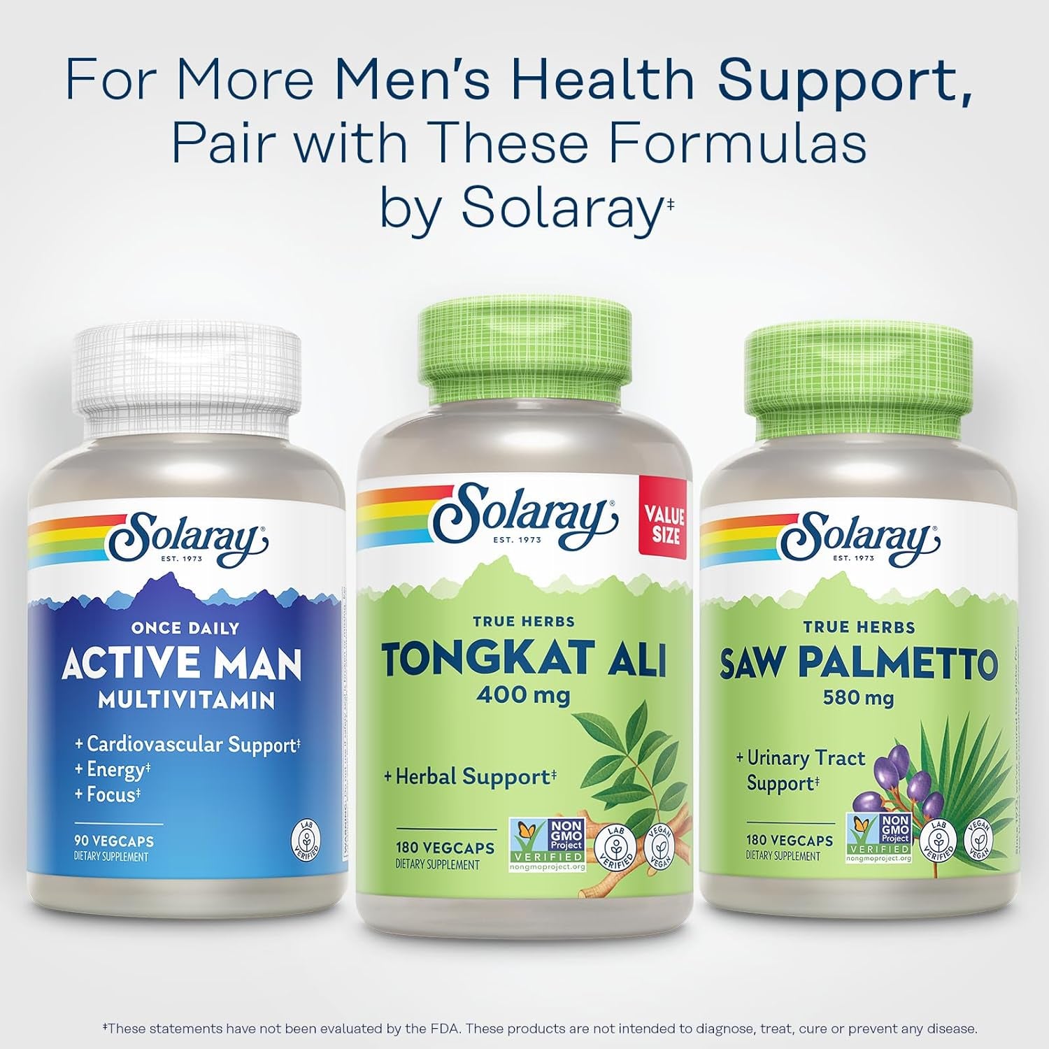 SOLARAY Tongkat Ali 400 Mg - Longjack Tongkat Ali for Men - Herbal Support for Men'S Health and Vitality - Vegan, Non-Gmo, Lab Verified - 180 Servings, 180 Vegcaps