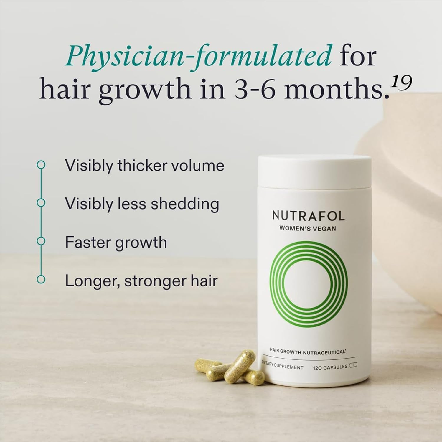 Nutrafol Women'S Vegan Hair Growth Supplements, Plant-Based and Gluten-Free, Ages 18-44, Clinically Tested for Visibly Thicker, Stronger Hair, Dermatologist Recommended - 1 Month Supply, 1 Pouch