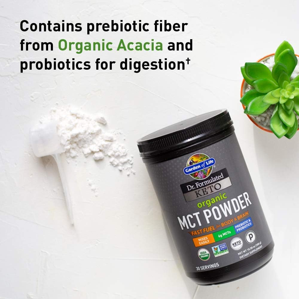 Garden of Life Dr. Formulated Keto Organic MCT Powder - 30 Servings, 6G Mcts from Coconuts plus Prebiotic Fiber & Probiotics, Certified Organic, Non-Gmo, Vegan, Gluten Free, Ketogenic & Paleo