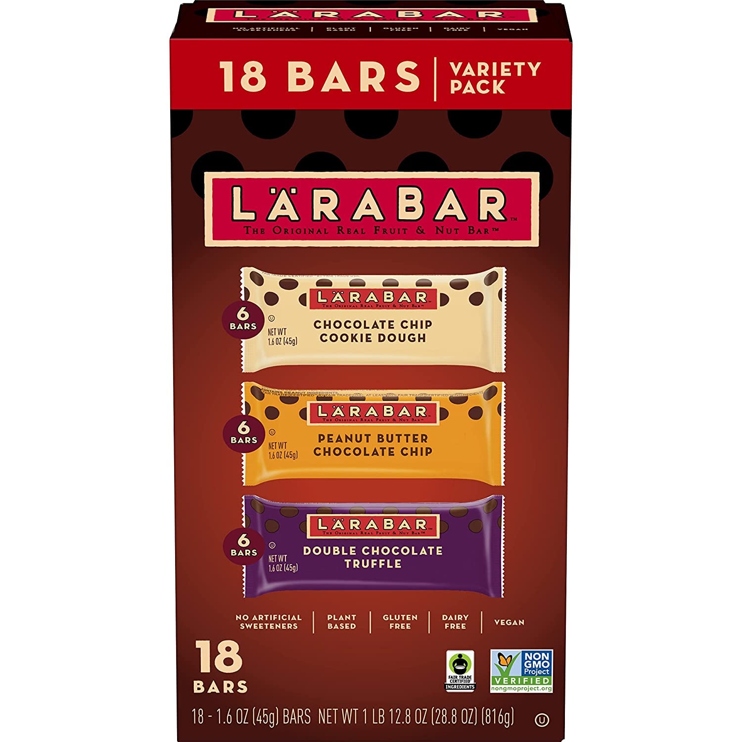 Larabar Chocolate Variety Pack, Gluten Free Vegan Fruit & Nut Bars, 18 Ct