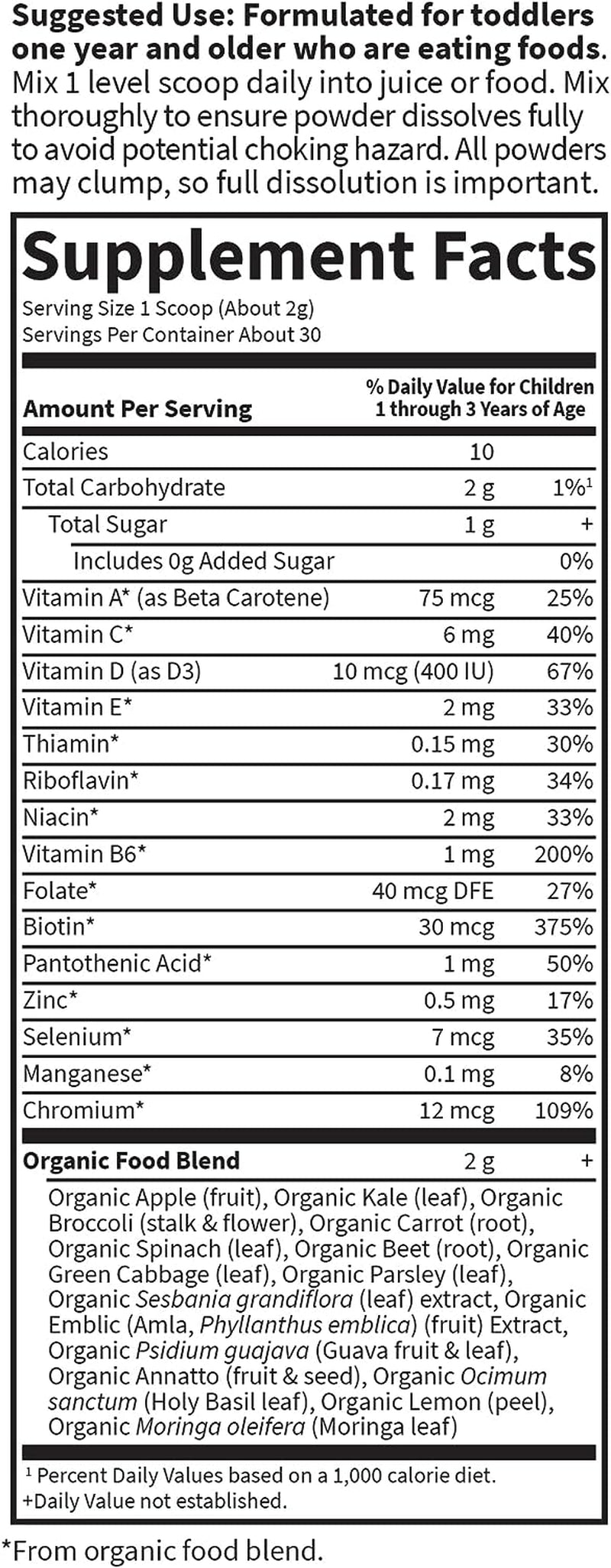 Garden of Life Kids Multivitamin Powder, Daily Vitamins and Minerals for Toddlers & Kids - Organic Toddler Multi Powder with 15 Vitamin C, D3, Zinc for Healthy Growth - Gluten Free - 30 Day Supply