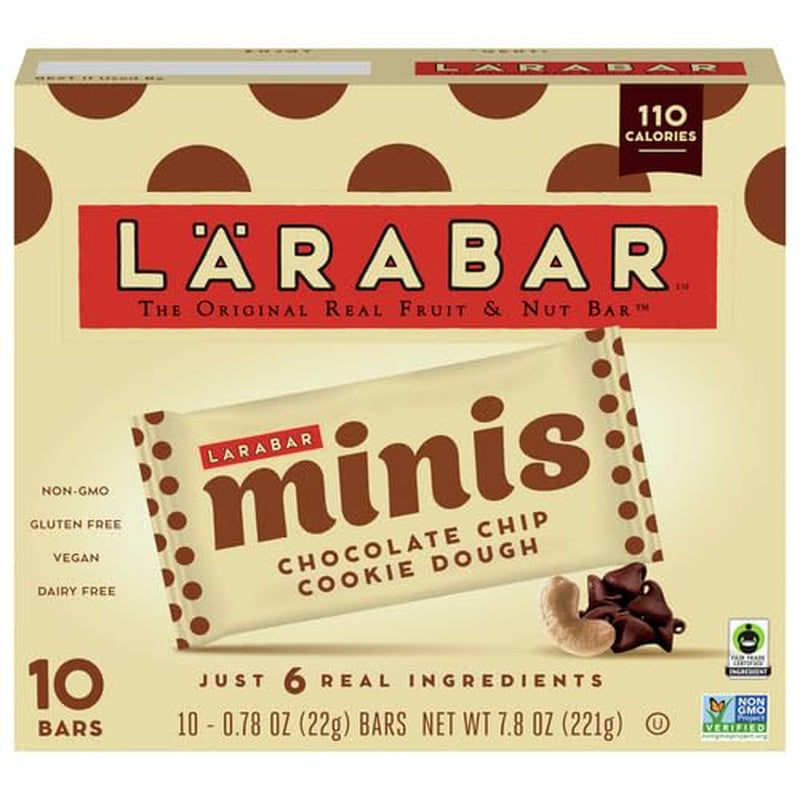 Larabar Chocolate Chip Cookie Dough Mini Bars, Gluten Free Vegan Bar, 10 Ct