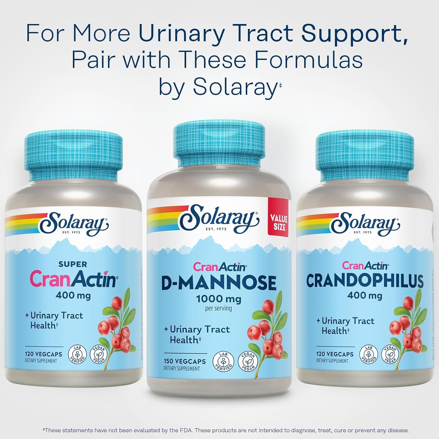 Solaray D-Mannose 1000Mg with Cranactin Cranberry Extract - D Mannose Cranberry Supplement with Vitamin C - Supports Urinary Tract and Bladder Health - Vegan, 60 Day Guarantee, 75 Serv, 150 Vegcaps