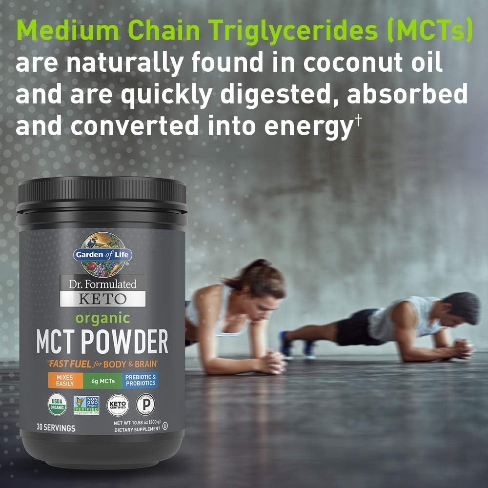 Garden of Life Dr. Formulated Keto Organic MCT Powder - 30 Servings, 6G Mcts from Coconuts plus Prebiotic Fiber & Probiotics, Certified Organic, Non-Gmo, Vegan, Gluten Free, Ketogenic & Paleo