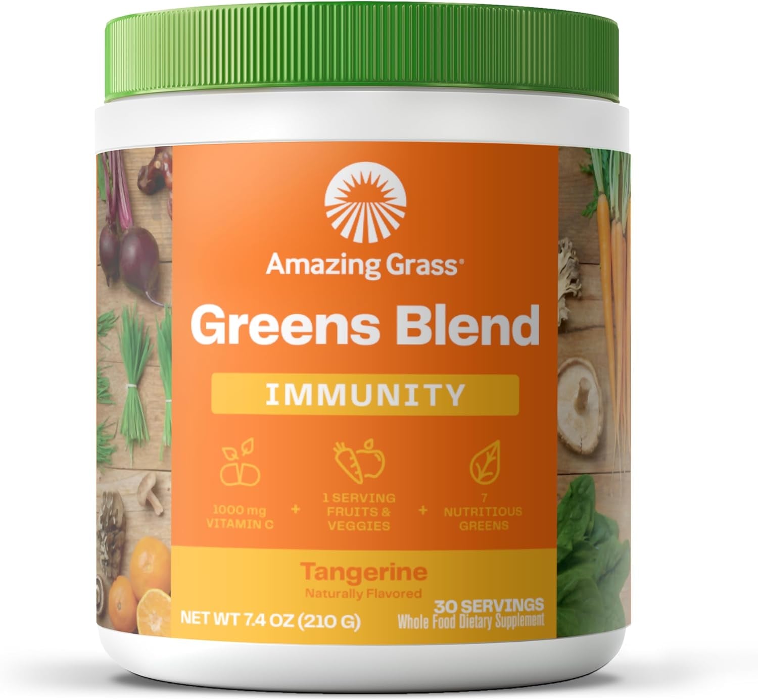 Amazing Grass Greens Superfood for Immune Support: Greens Powder with Organic Spirulina, Chlorella, Beet Root Powder, Digestive Enzymes & Probiotics, Tangerine, 30 Servings