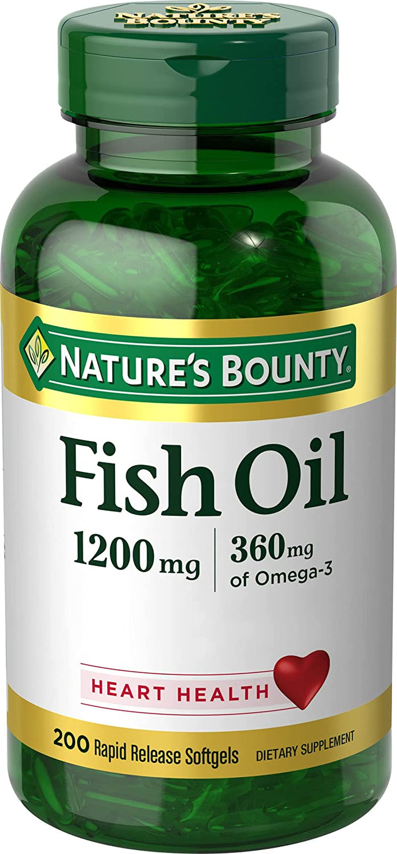 Nature'S Bounty Fish Oil, Supports Heart Health, 1200 Mg, 360 Mg Omega-3, Rapid Release Softgels, 200 Ct