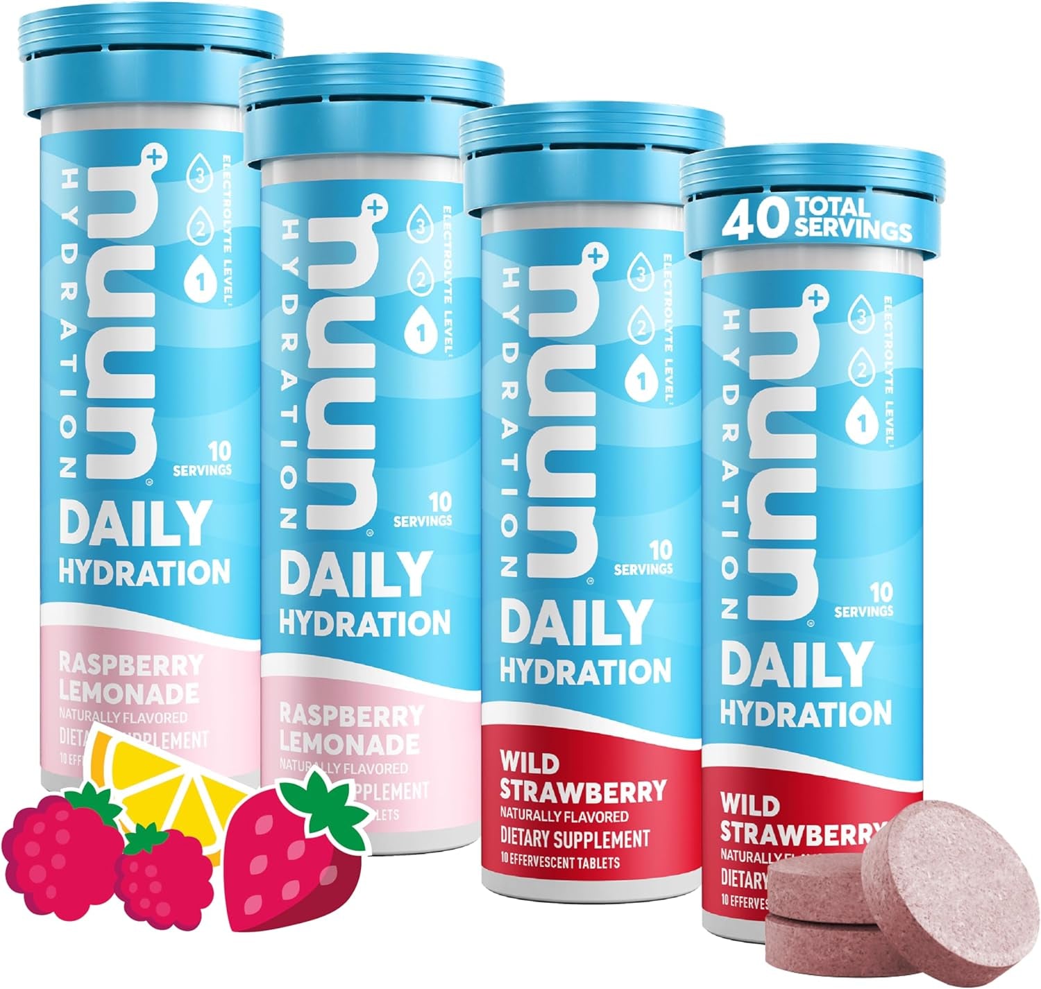 Nuun Hydration Daily, Wellness Electrolyte Tablets, Mixed Berry, 4 Pack (40 Servings)