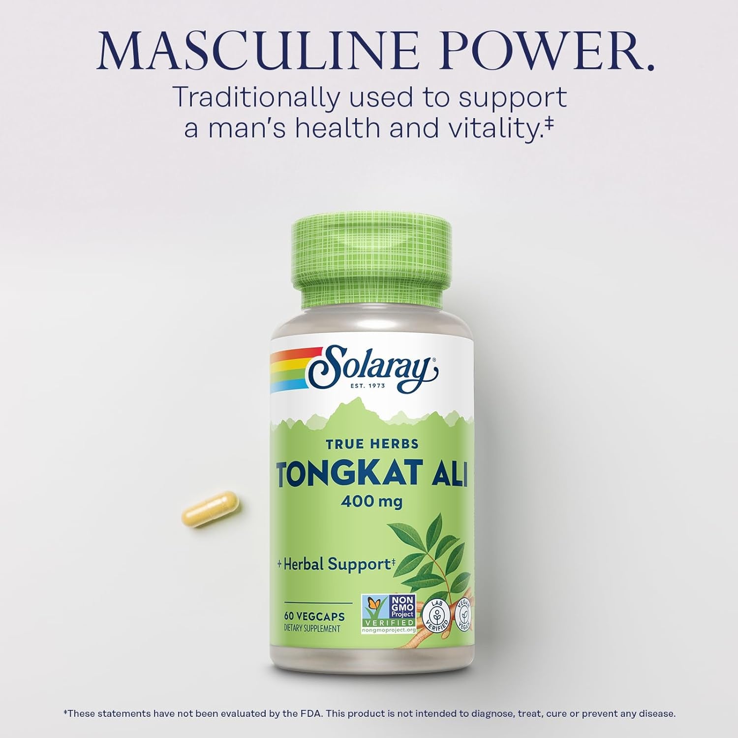 SOLARAY Tongkat Ali 400 Mg - Longjack Tongkat Ali for Men - Herbal Support for Men'S Health and Vitality - Vegan, Non-Gmo, Lab Verified - 60 Servings, 60 Vegcaps