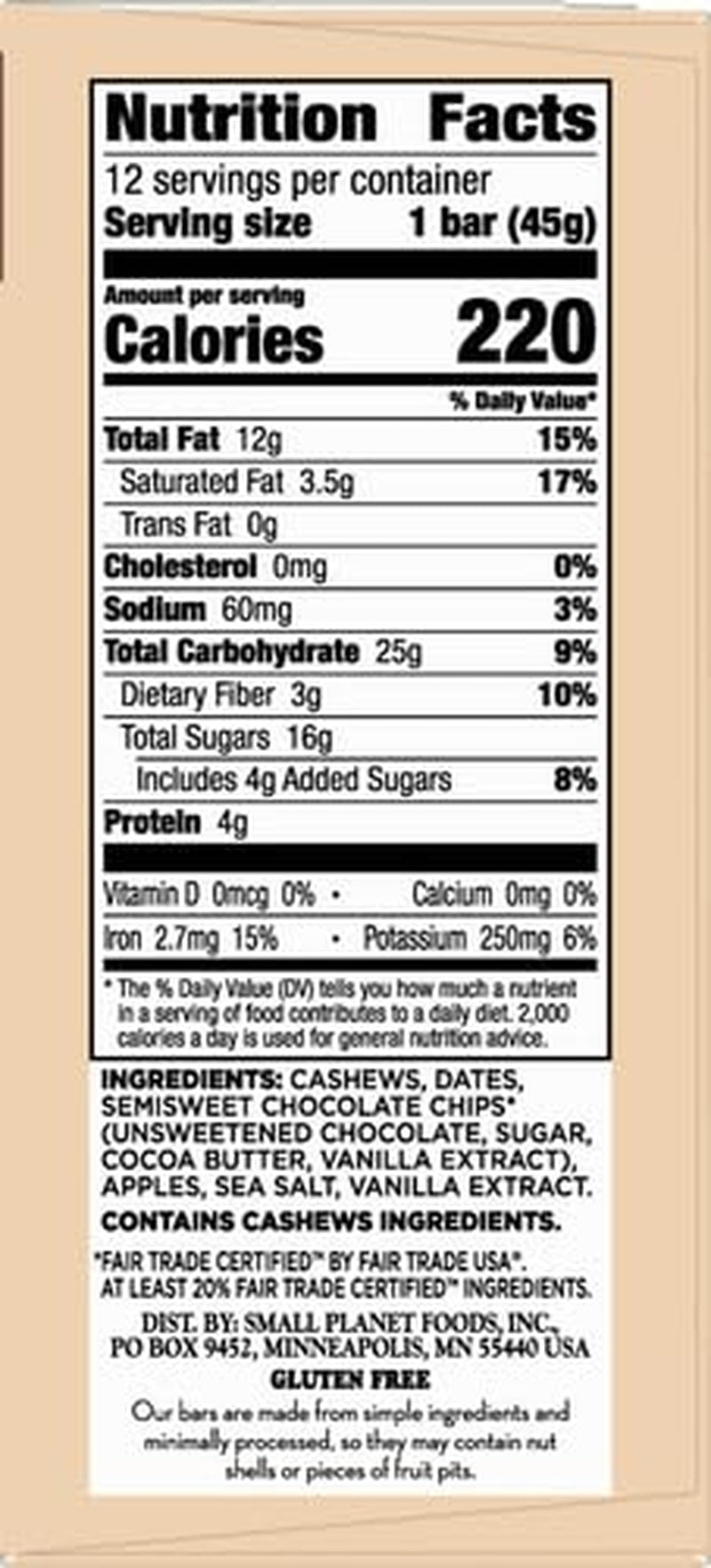 Larabar Chocolate Chip Cookie Dough, Gluten Free Fruit & Nut Bar, 12 Ct