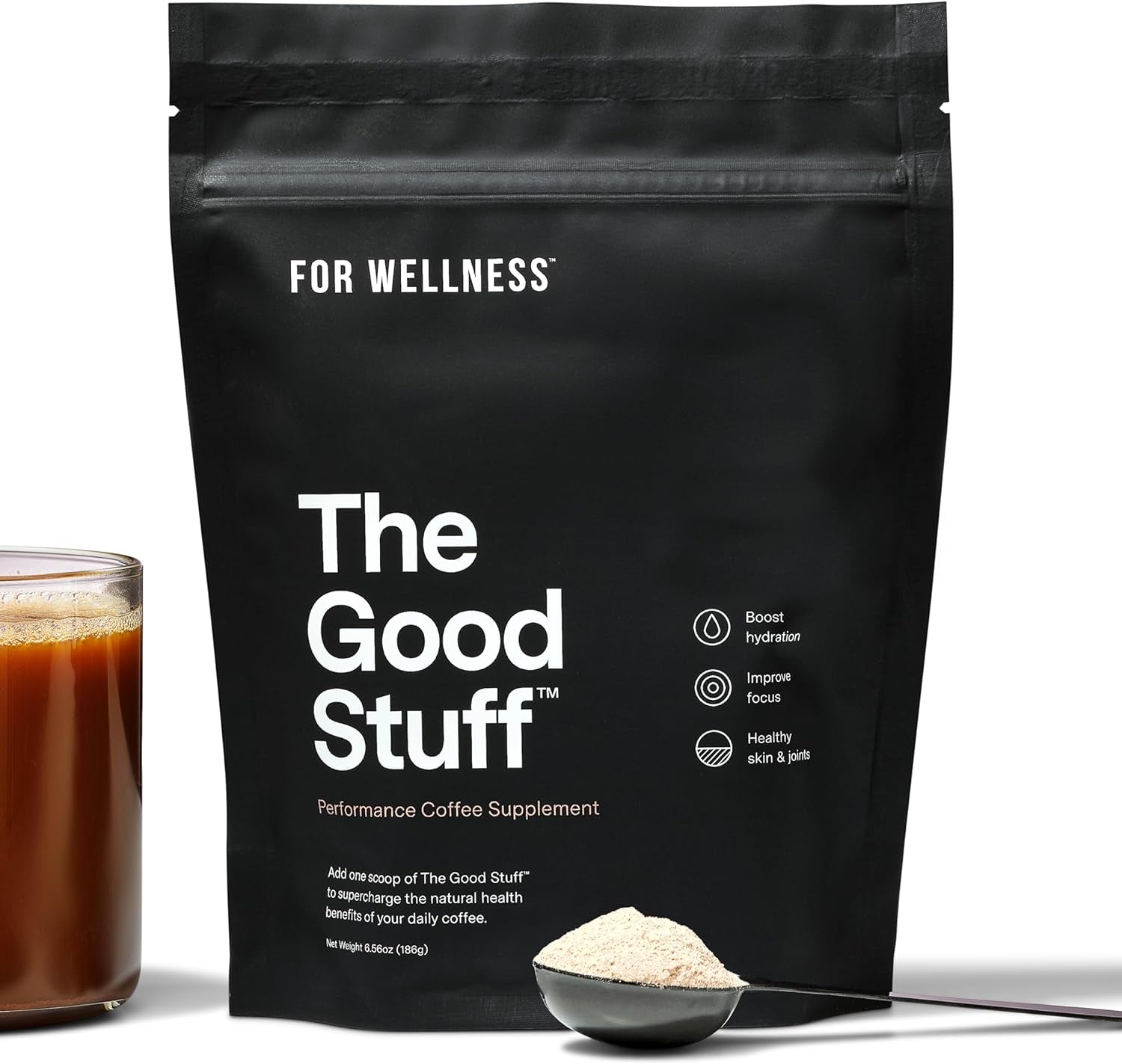 For Wellness the Good Stuff™ Performance Blend (30 Serving Pouch), Non-Dairy Coffee Supplement with Collagen, L-Theanine and Himalayan Pink Salt – Improves Focus and Increases Energy