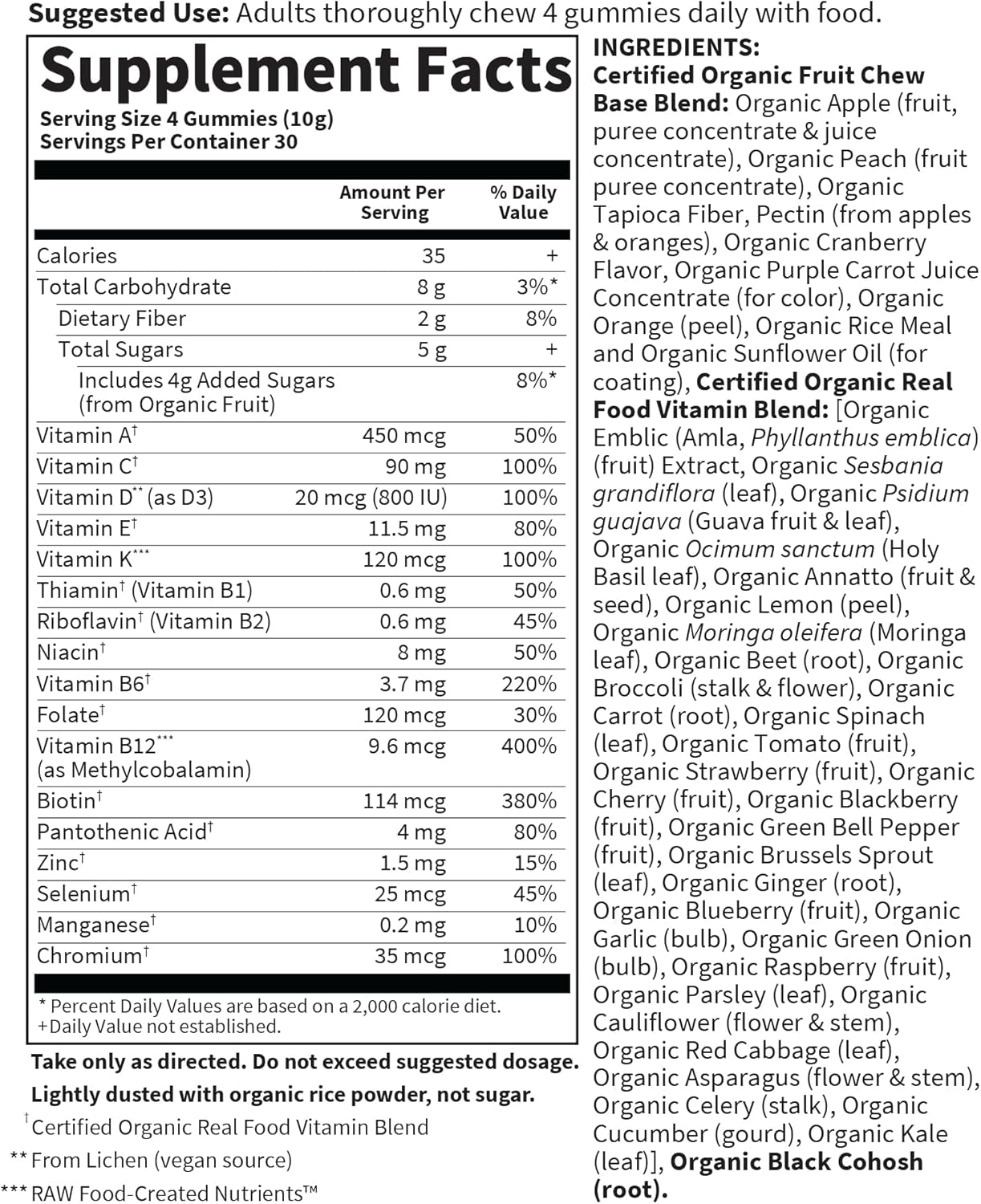 Garden of Life Organics Women 40+ Gummy Vitamins - Berry - Certified Organic, Non-Gmo, Vegan, Kosher Complete Multi - Methyl B12, C & D3 - Gluten, Soy & Dairy Free, 120 Real Fruit Gummies