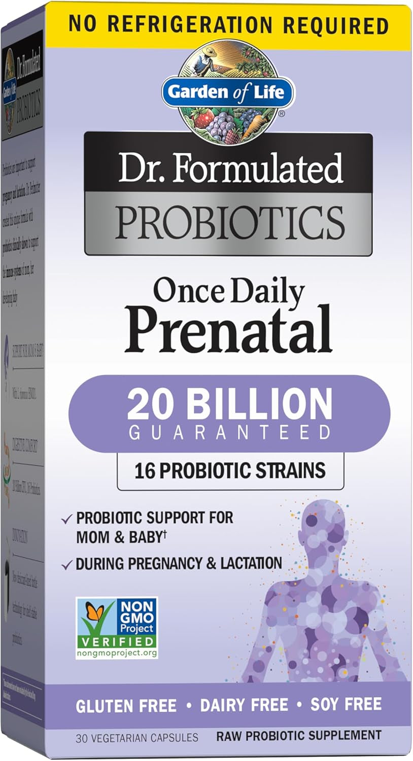 Garden of Life - Dr. Formulated Probiotics Once Daily Prenatal - Acidophilus and Bifidobacteria Probiotic Support for Mom and Baby - Gluten, Dairy, and Soy-Free - 30 Vegetarian Capsules