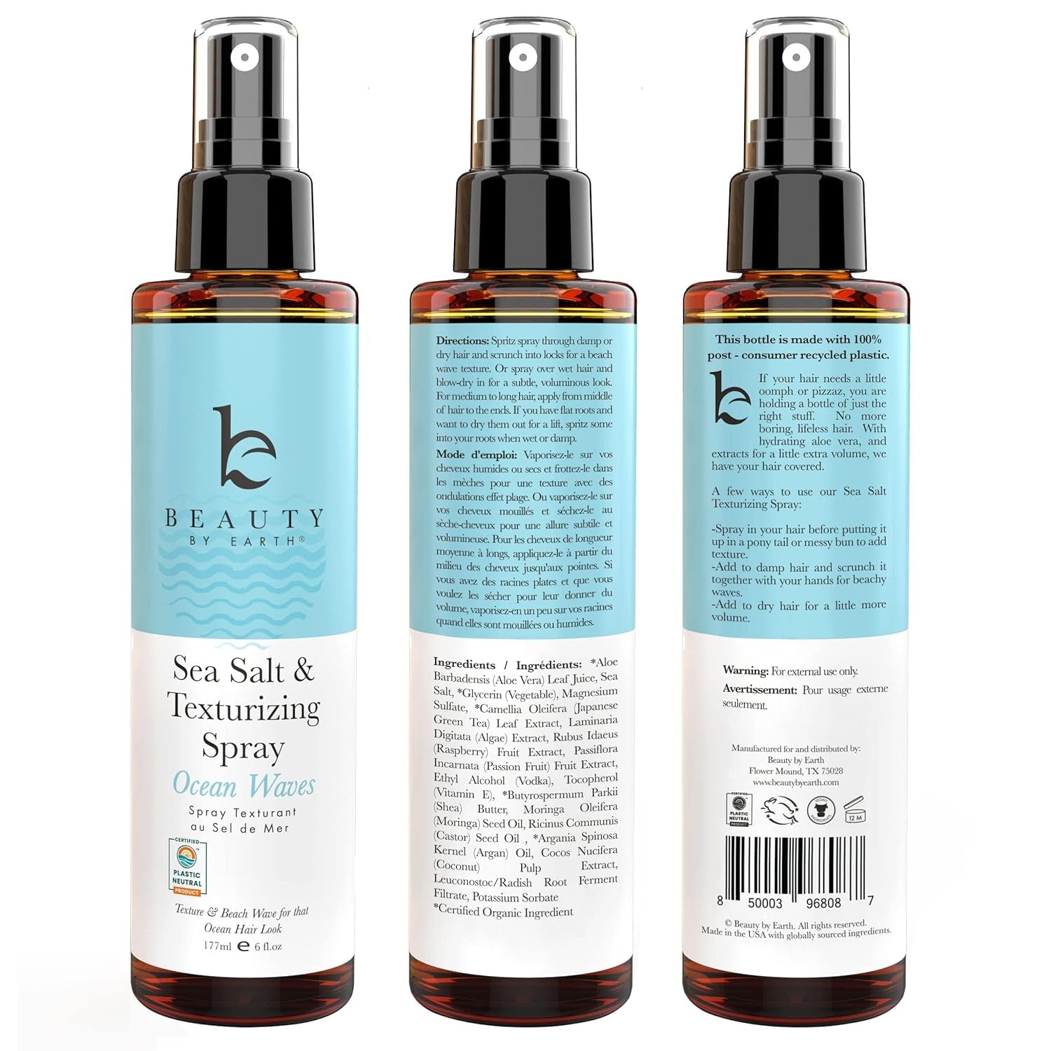 Sea Salt Spray for Hair - USA Made from Natural & Organic Ingredients, Texturing Spray for Men & Women, Hair Texture Spray for Fine Hair, Salt Water Spray, Beach Wave Spray & Volumizing Spray