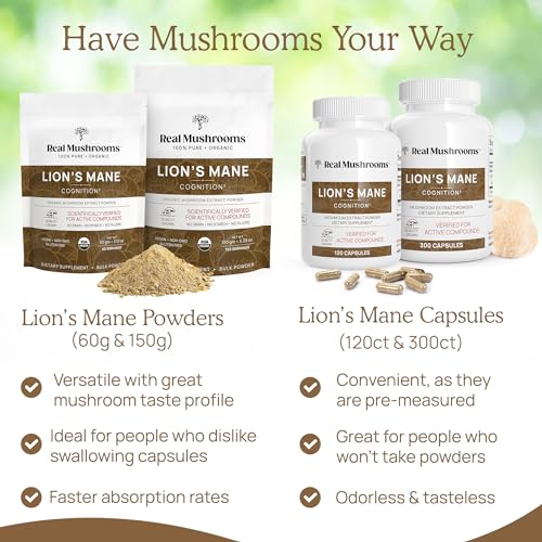 Real Mushrooms Lions Mane Mushroom Cognition Capsules - 120 Count