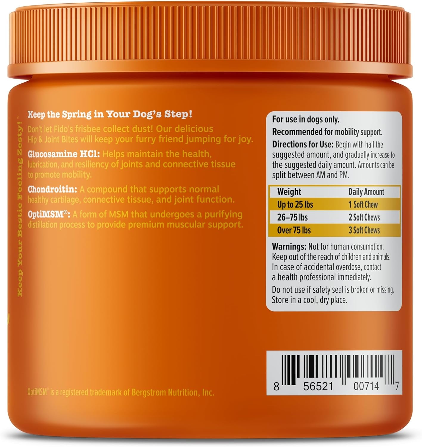 Zesty Paws Hip and Joint Supplement for Dogs - Glucosamine for Dog Joint Supplement - with Chondroitin, MSM, Vitamins C and E for Dog Joint Relief - Mobility Bites Duck – 90 Count