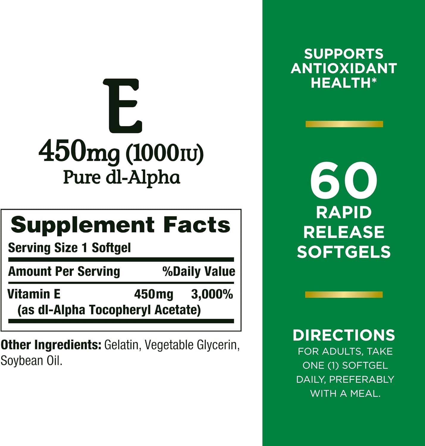 Nature'S Bounty Vitamin E 1000 IU Softgels, Supports Antioxidant Health & Immune System, 1 Pack, 60 Softgels