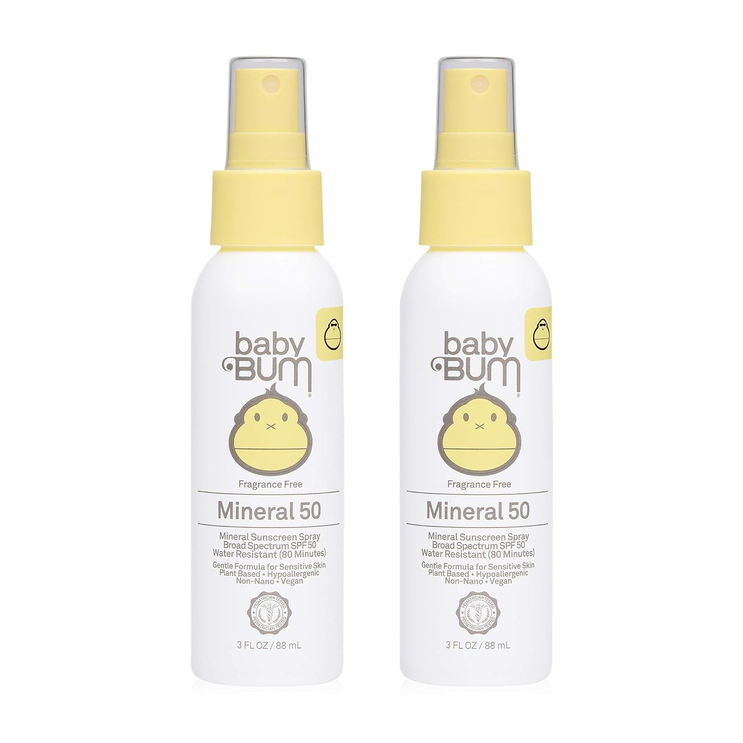 Sun Bum Baby Bum SPF 50 Sunscreen Spray | Mineral Uva/Uvb Face & Body Protection for Sensitive Skin | Fragrance Free | Travel Size | 3 Fl Oz | 2 Pack