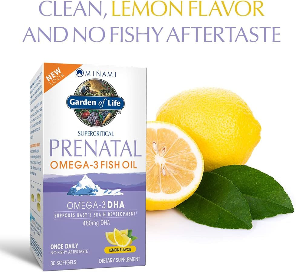 Garden of Life Minami Natural Prenatal DHA Omega 3 Fish Oil Supplement Softgels, Lemon, 30 Count