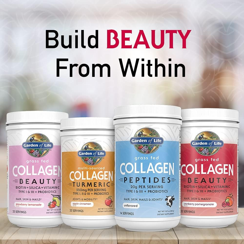 Garden of Life Grass Fed Collagen Beauty - Strawberry Lemonade, 20 Servings - Collagen Peptides Powder for Women Men Hair Skin Nails,, Collagen Protein Hydrolyzed Supplements