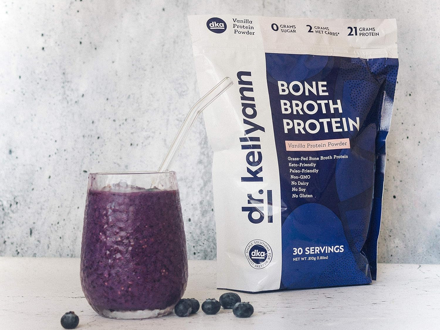 Dr. Kellyann Bone Broth Protein Powder, Vanilla (30 Servings) - Protein 21G, 2G Net Carbs - Grass Fed Hydrolyzed Collagen - Sugar Free, Gluten Free, Dairy Free, Paleo, Keto Protein Shakes