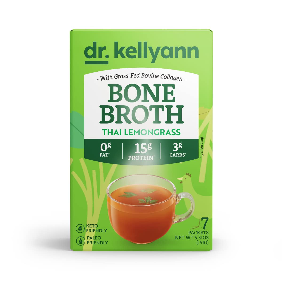 Dr. Kellyann Thai Lemongrass Bone Broth Collagen Powder (7X16G Protein Servings) - 100% Grass-Fed, Keto & Paleo Friendly