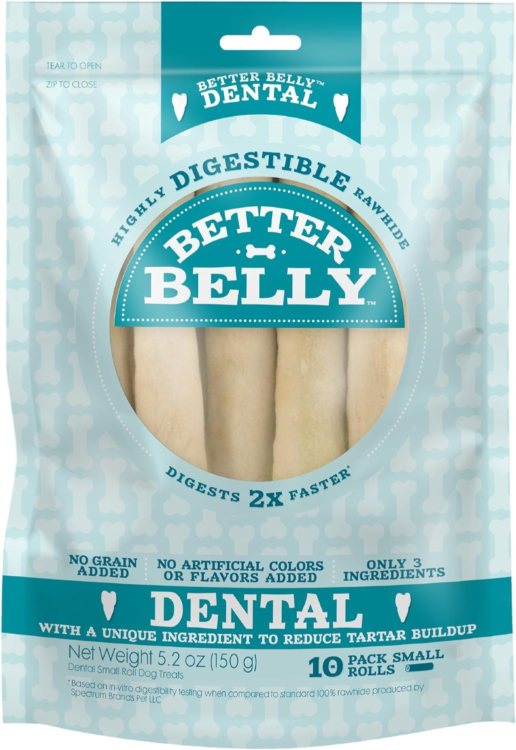 Better Belly Highly Digestible Rawhide Dental Chews, Treat Your Dog to a Chew with NO Artificial Colors or Flavors