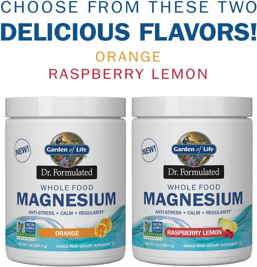 Garden of Life Dr. Formulated Whole Food Magnesium 197.4G Powder Orange,40 Servings, Non-Gmo, Vegan, Gluten & Sugar Free Supplement with Probiotics - Best for Anti-Stress, Calm & Regularity