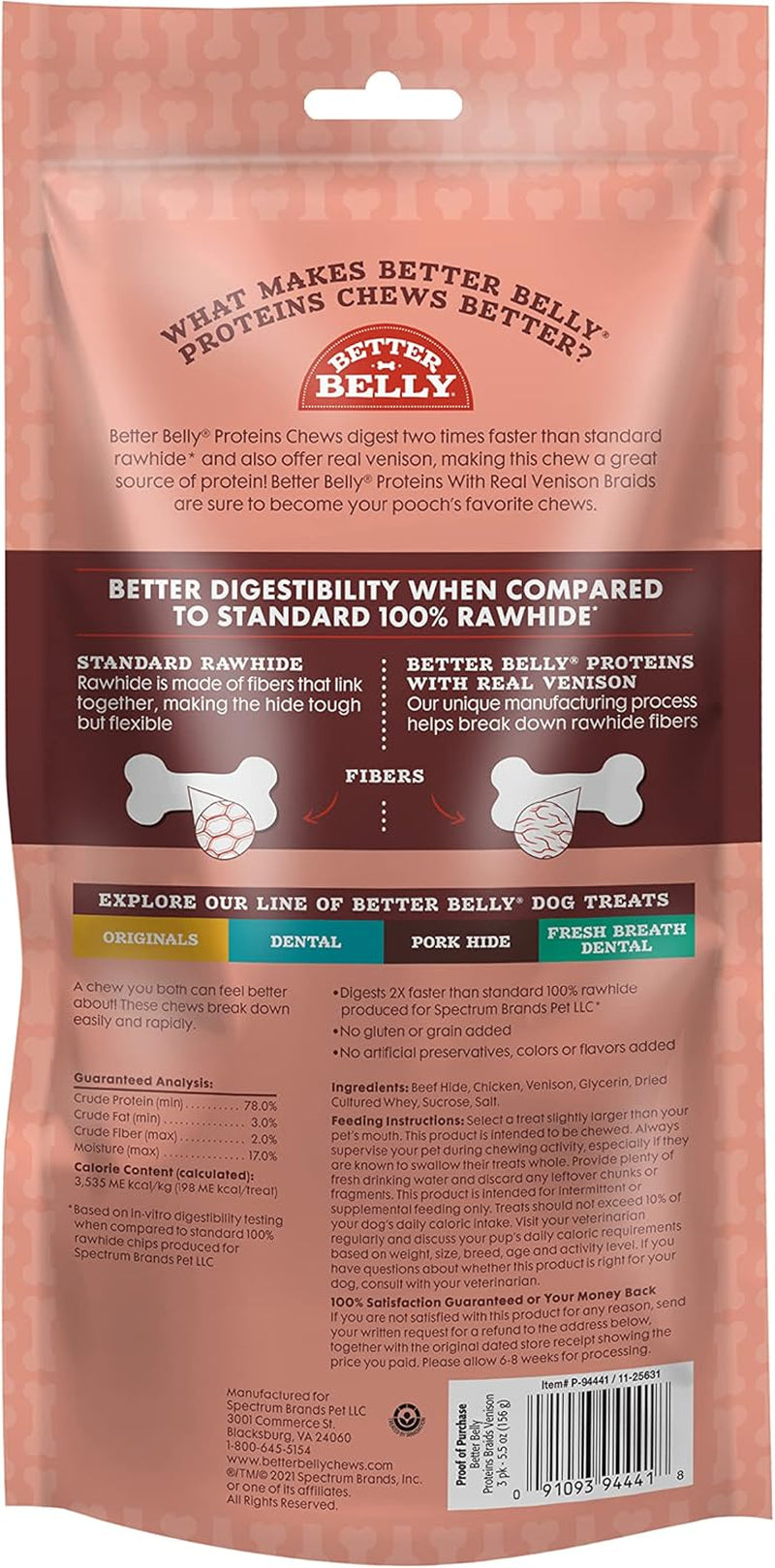 Better Belly Highly Digestible Rawhide Braids Chews, Treat Your Dog to a Chew with NO Artificial Colors or Flavors 3 Count (Pack of 1)