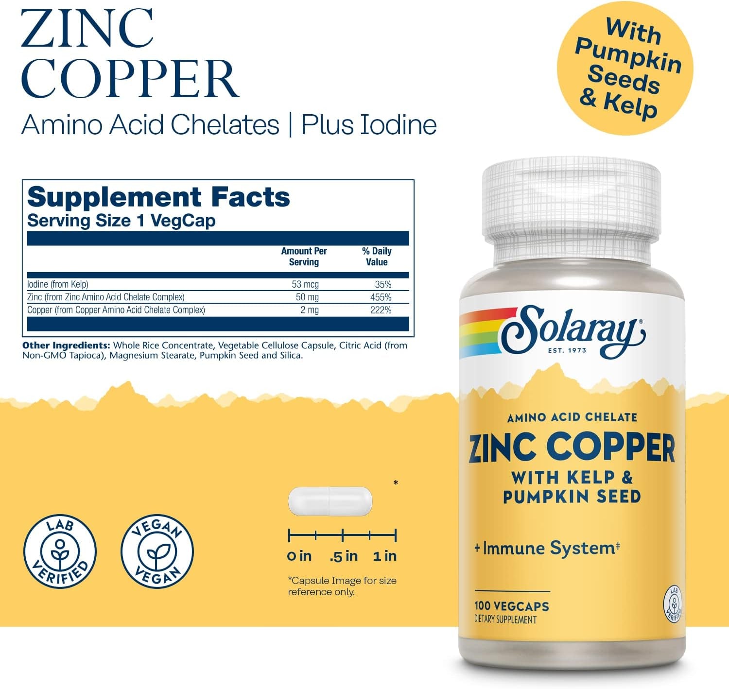 Zinc with Copper Solaray 100 Vegcaps