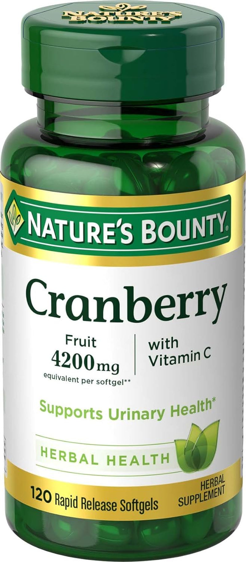 Nature'S Bounty Cranberry, Herbal Health Supplement with Vitamin C, Supports Urinary Health, 4200Mg, 120 Softgels