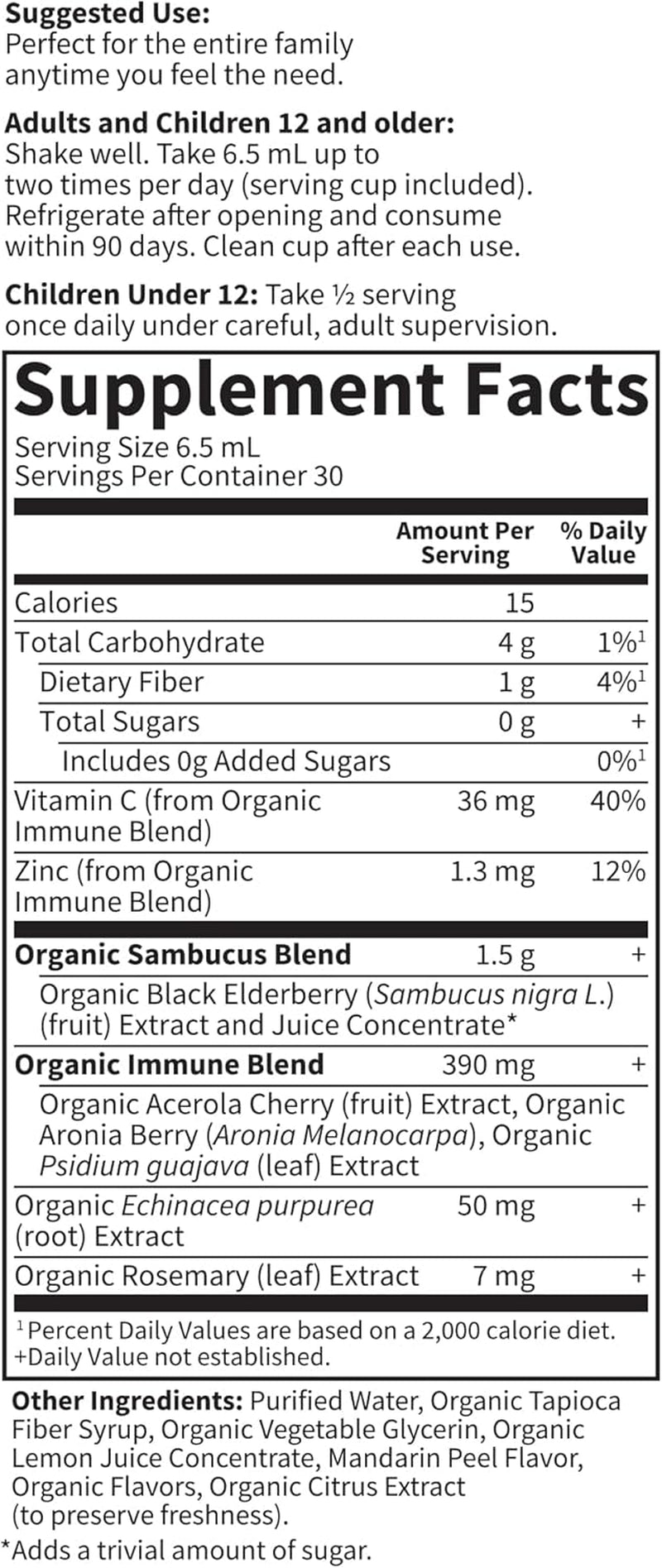 Garden of Life Organics Plant-Based Elderberry Immune Syrup 6.59 Fl Oz (195 Ml) for Kids & Adults: Sambucus, Echinacea, Zinc & Vitamin C, 0G Sugar, Organic Vegan Gluten Free Herbal Supplement