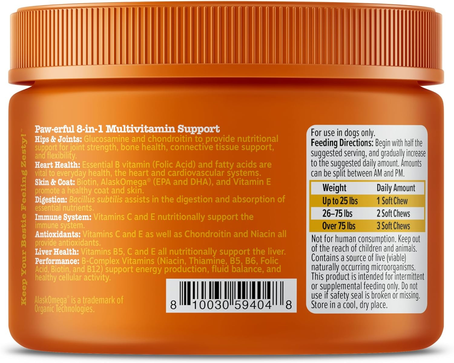 Zesty Paws Multivitamin Treats for Dogs - Glucosamine Chondroitin for Joint Support + Digestive Enzymes & Probiotics - Grain Free Dog Vitamin for Skin & Coat + Immune Health - 50 Count