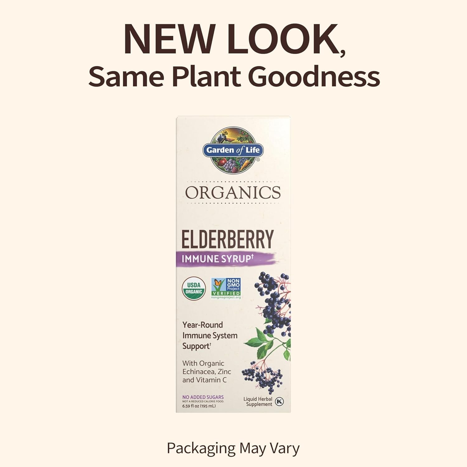 Garden of Life Organics Plant-Based Elderberry Immune Syrup 6.59 Fl Oz (195 Ml) for Kids & Adults: Sambucus, Echinacea, Zinc & Vitamin C, 0G Sugar, Organic Vegan Gluten Free Herbal Supplement