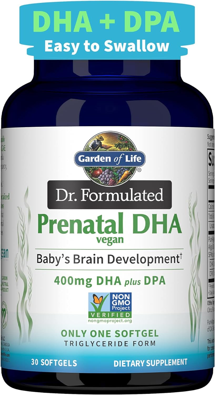 Garden of Life Dr. Formulated Prenatal Vegan DHA - Certified Vegan Omega 3 Supplement with 400Mg DHA + DPA from Algal Omega 3 in Triglyceride Form, Non-Gmo Algae Omega 3 for Vegans, 30 Softgels