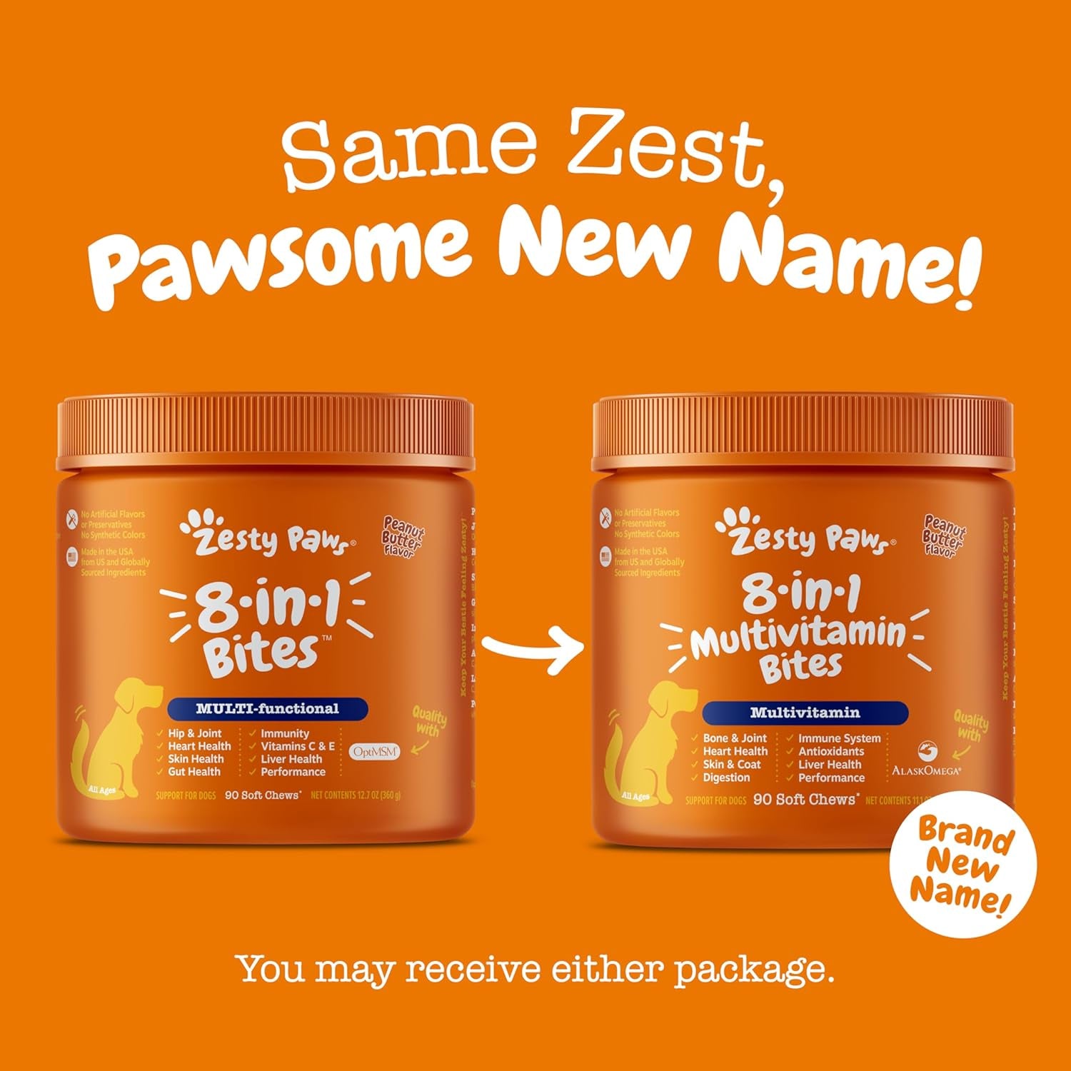 Zesty Paws Multivitamin Treats for Dogs - Glucosamine Chondroitin for Joint Support + Digestive Enzymes & Probiotics - Grain Free Vitamin for Skin & Coat + Immune Health - Peanut Butter Flavor - 90Ct