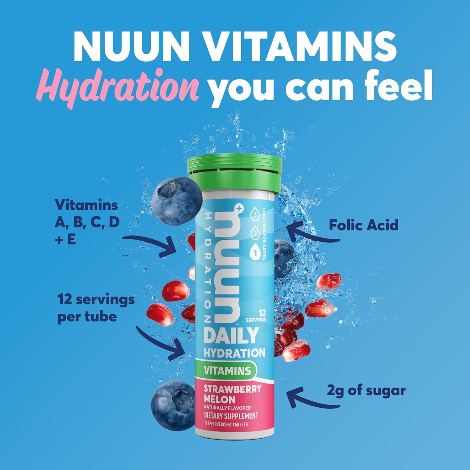 Nuun Hydration Vitamins Electrolyte Tablets + Vitamins, Mixed Fruit, 4 Pack (48 Servings)