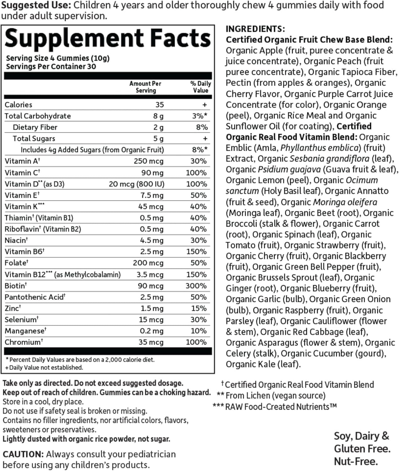 Garden of Life Organics Kids Gummy Vitamins, Certified Organic, Non-Gmo & Vegan Complete Children'S - B12, C & D3 Gluten, Soy & Dairy Free Real Fruit Chew Gummies, Multi, Cherry, 120 Count