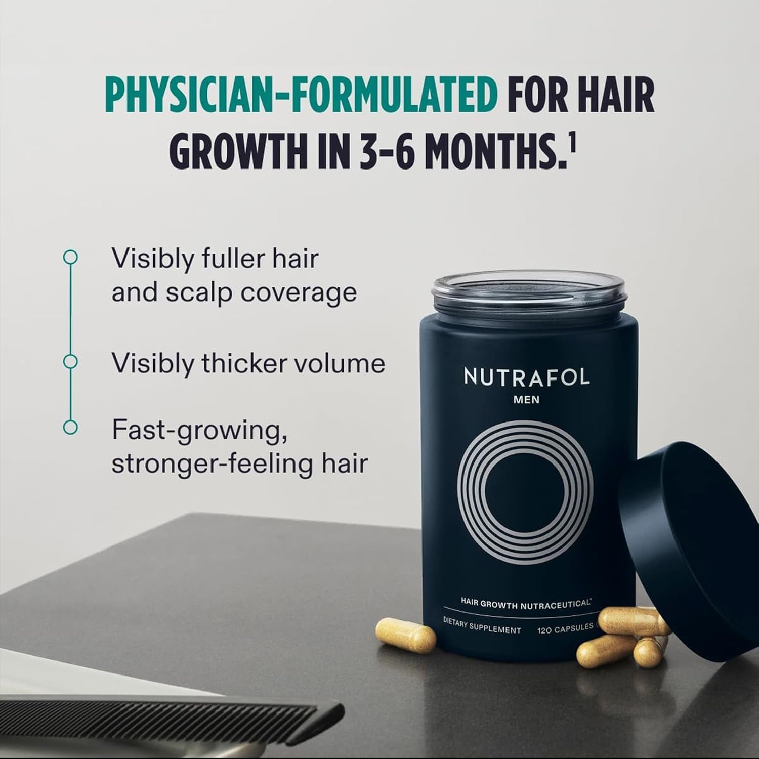 Nutrafol Men'S Hair Growth Supplements, Clinically Tested for Visibly Thicker Hair and Scalp Coverage, Dermatologist Recommended - 1 Month Supply, 1 Refill Pouch