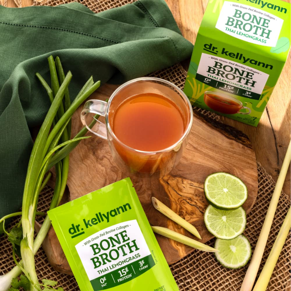 Dr. Kellyann Thai Lemongrass Bone Broth Collagen Powder (7X16G Protein Servings) - 100% Grass-Fed, Keto & Paleo Friendly