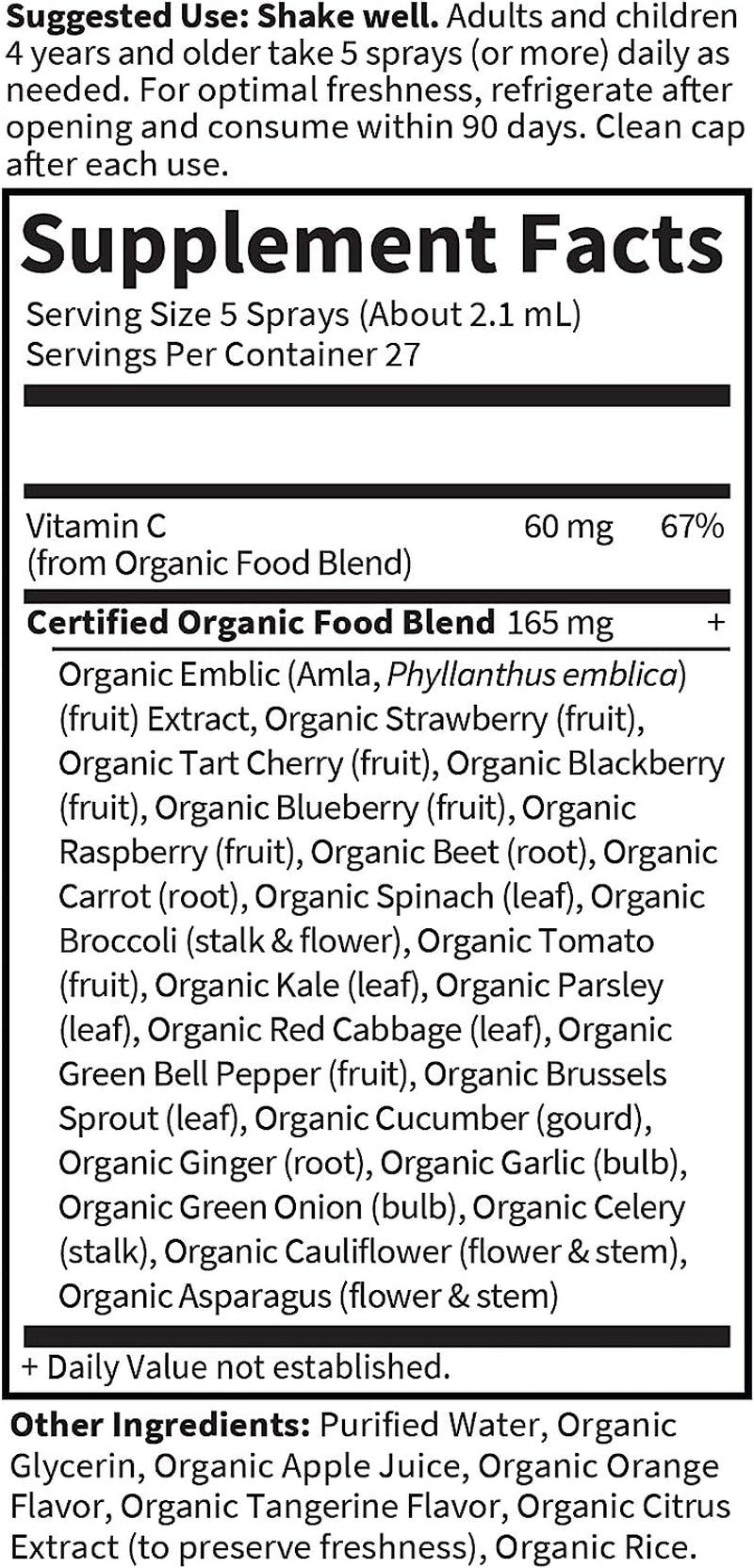 Garden of Life Organics Vitamin C Spray for Kids and Adults - Orange Tangerine, Vitamin C Supplement, Antioxidant for Immune Support and Skin Health, 2 Fl Oz Liquid Drops