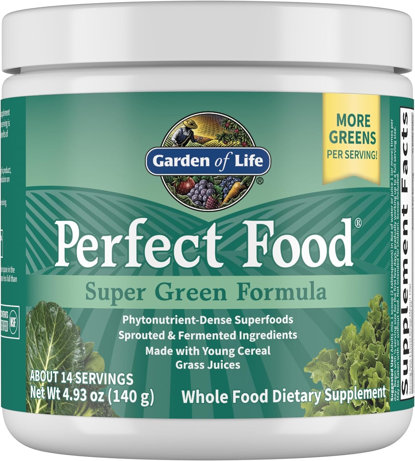 Garden of Life Perfect Food Super Green Formula - 14 Servings | 45 Superfoods, Greens, Fruit & Veggie Juice Superfood Powder Supplement, Probiotics & Organic Spirulina for Digestion & Immune Health