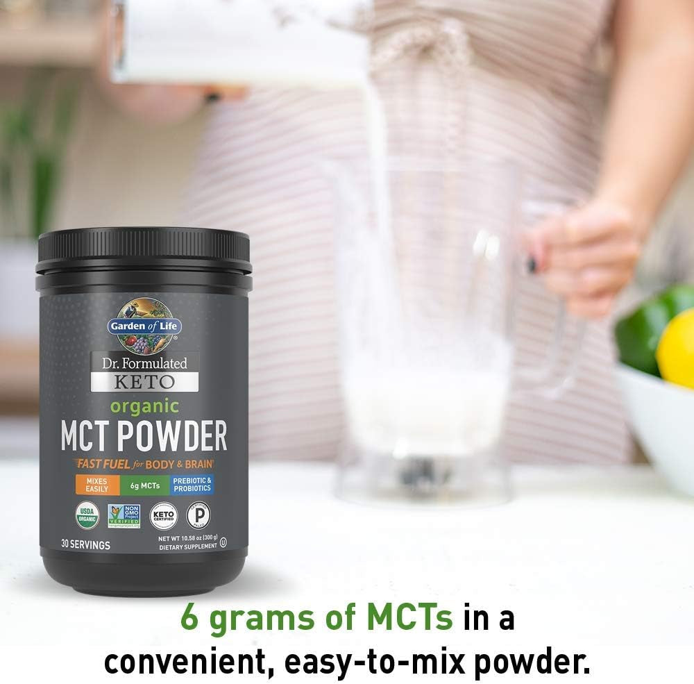 Garden of Life Dr. Formulated Keto Organic MCT Powder - 30 Servings, 6G Mcts from Coconuts plus Prebiotic Fiber & Probiotics, Certified Organic, Non-Gmo, Vegan, Gluten Free, Ketogenic & Paleo