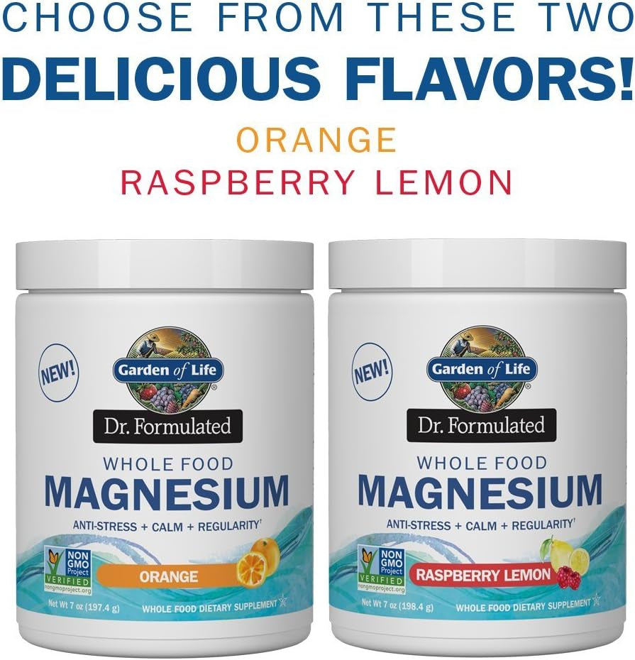 Garden of Life Whole Food Magnesium Powder, Raspberry Lemon - Vegan, Gluten & Sugar Free Supplement with Probiotics for Calm & Regularity