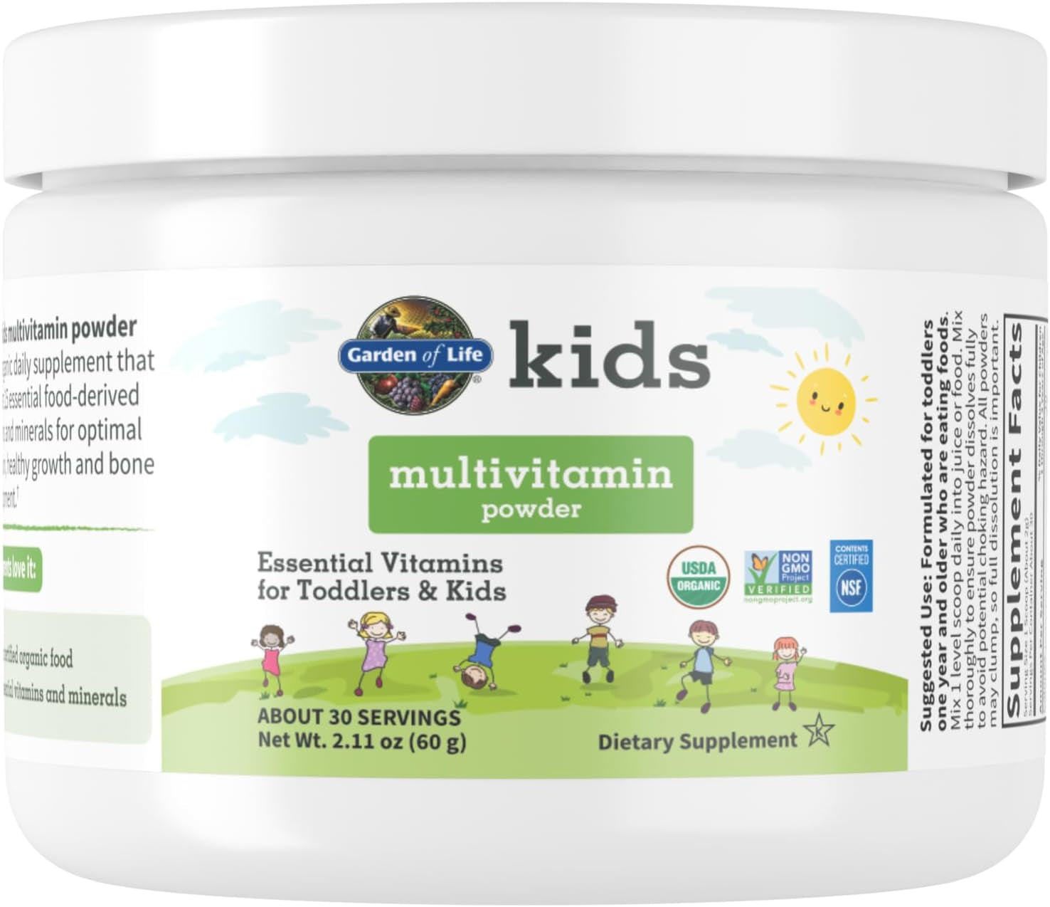 Garden of Life Kids Multivitamin Powder, Daily Vitamins and Minerals for Toddlers & Kids - Organic Toddler Multi Powder with 15 Vitamin C, D3, Zinc for Healthy Growth - Gluten Free - 30 Day Supply