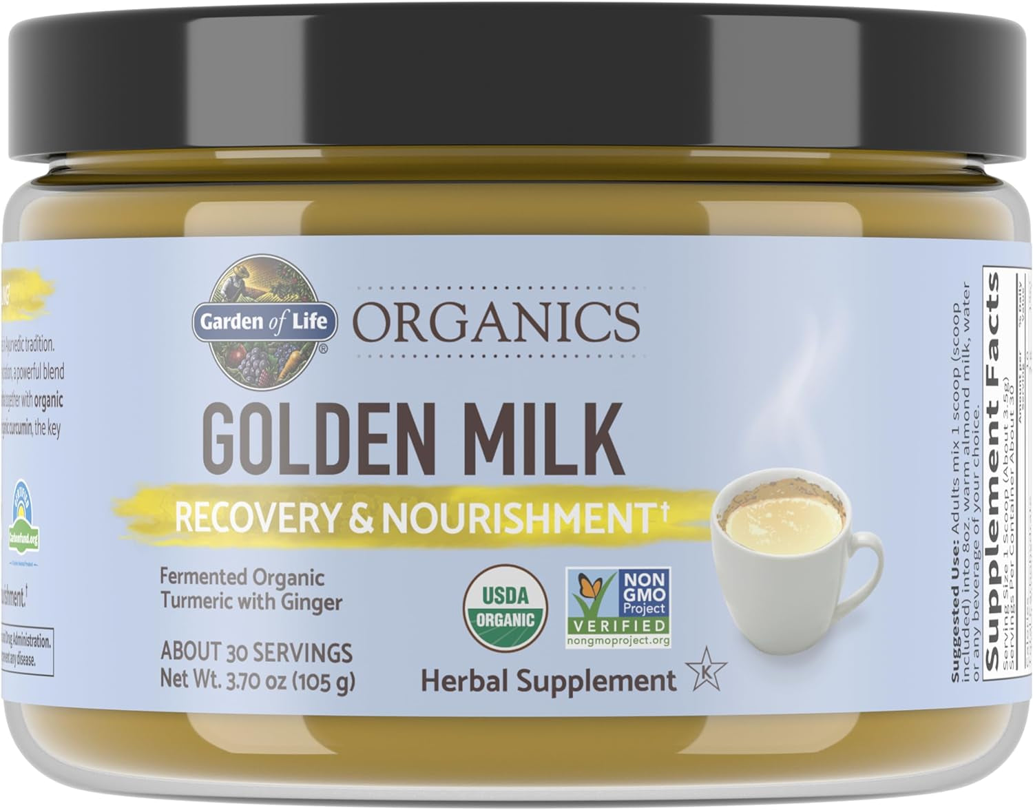 Garden of Life Organics Golden Milk Recovery & Nourishment Powder - 44Mg Turmeric Curcumin (95% Curcuminoids), Ashwagandha - Organic Non-Gmo Vegan & Gluten Free Herbal Supplements, 30 Servings