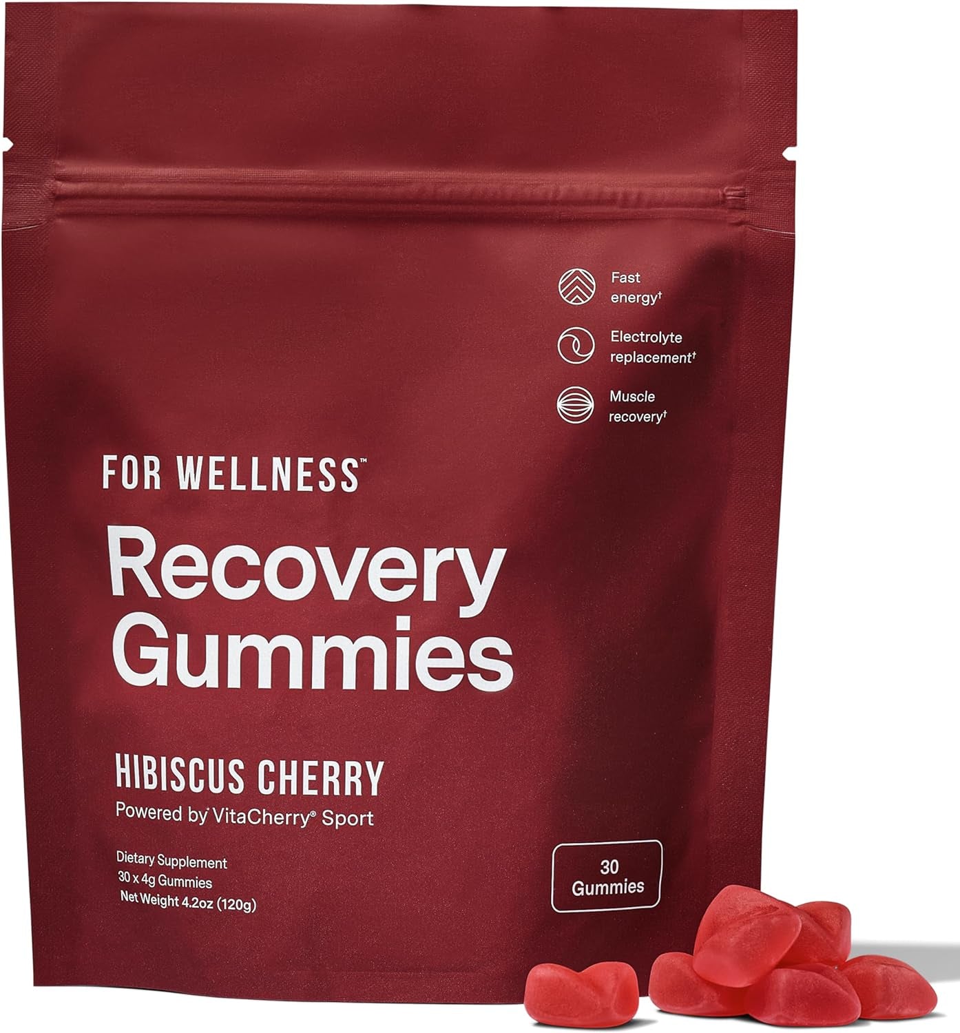 For Wellness Recovery Gummies™ Hibiscus Cherry (30 Gummies) – Supports Muscle Recovery, Combats Soreness & Boosts Energy