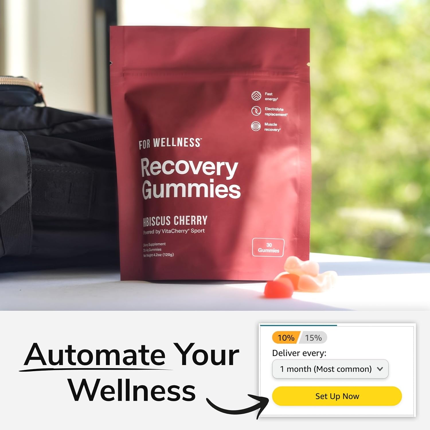 For Wellness Recovery Gummies™ Hibiscus Cherry (30 Gummies) – Supports Muscle Recovery, Combats Soreness & Boosts Energy