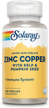 Solaray Zinc Copper Supplement, Bioavailable Amino Acid Chelate, Immune Support, Heart Health and Thyroid Support with Iodine from Kelp and Pumpkin Seed, 60 Day Guarantee, 100 Servings, 100 Vegcaps