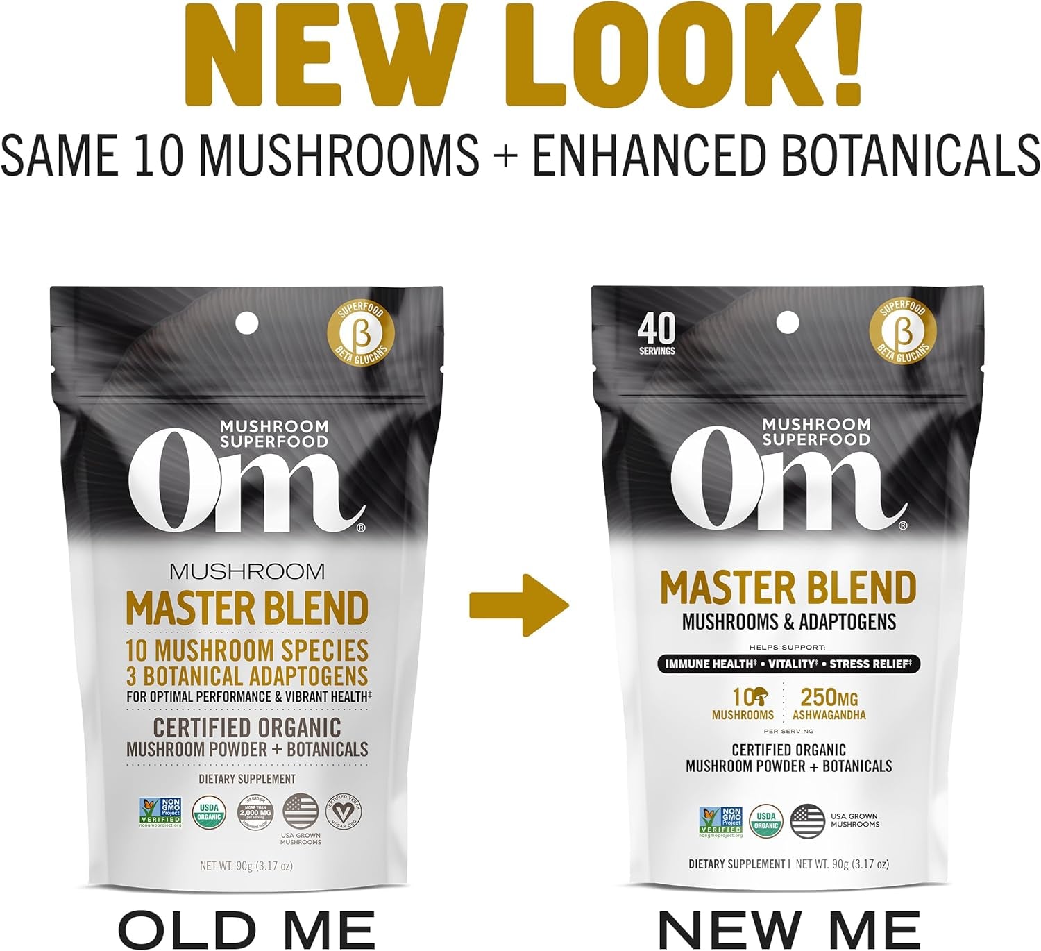 Om Mushroom Master Blend Powder, Reishi & Lions Mane, 3.17 Oz (Presentation May Vary)